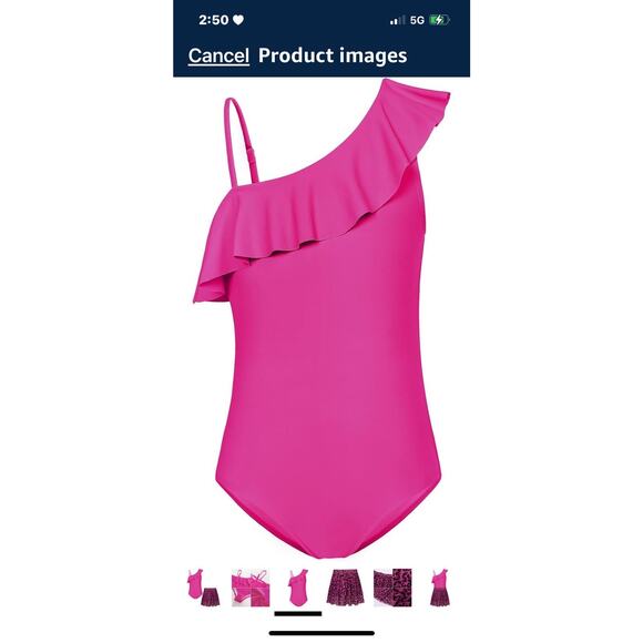 Girls One Piece Swimsuit with Skirt One Shoulder Ruffle Bathing Suit Size 14 - Picture 1 of 14
